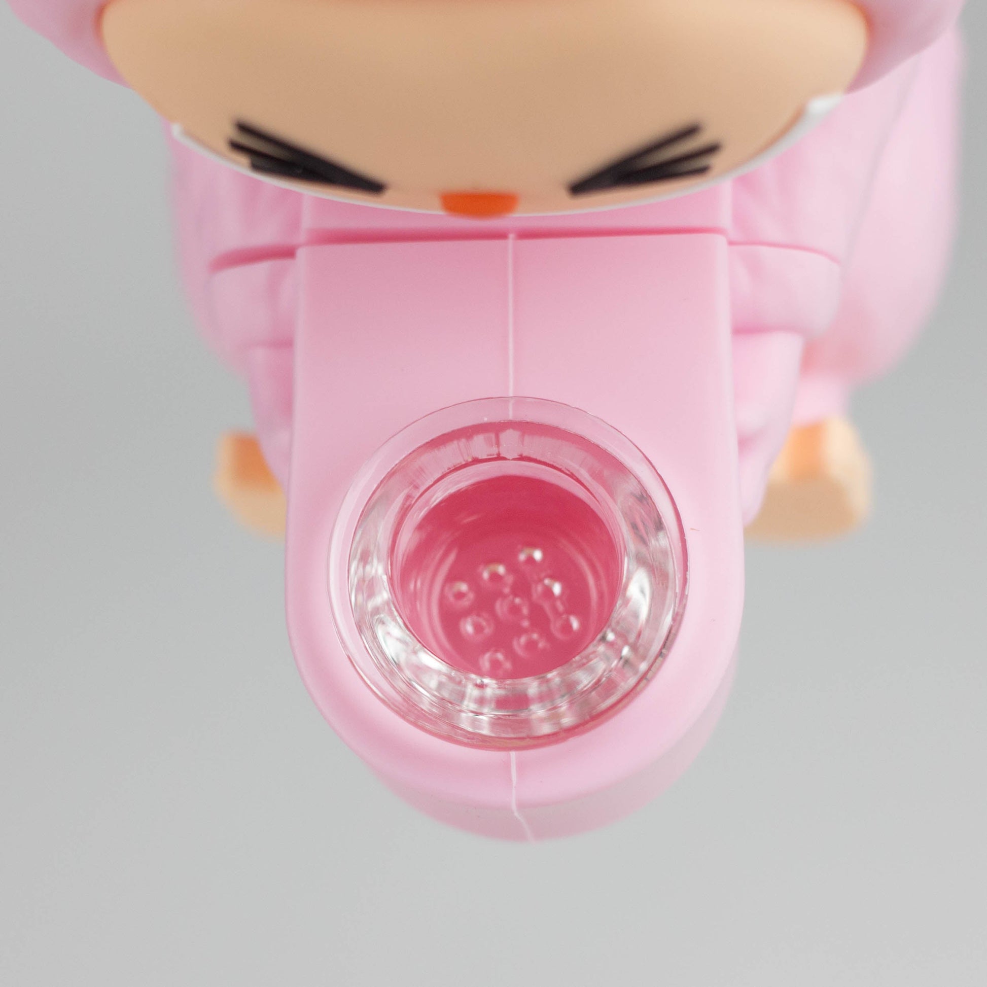 6 Popular Character Design Silicone Bong top view with pink color and clear bowl for smoking.