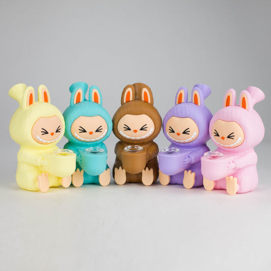 6" Popular Character Design Silicone Bong featuring colorful bunny characters in pastel shades.
