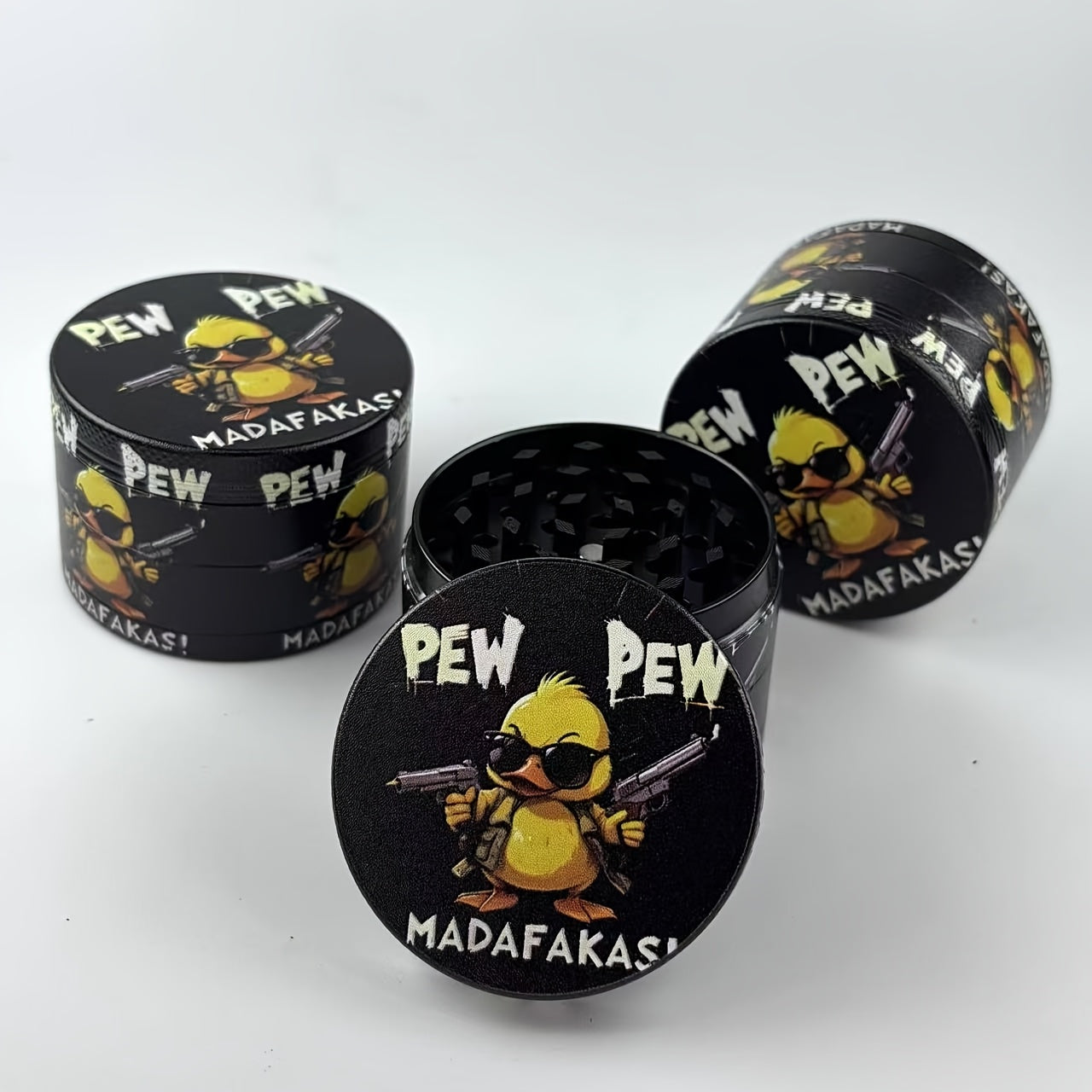 1pc Cool Yellow Duck Metal Tobacco Grinder - Portable, Durable, Easy to Clean Spice Mill with Fun "PEW PEW" Design, Perfect Gift for Smokers