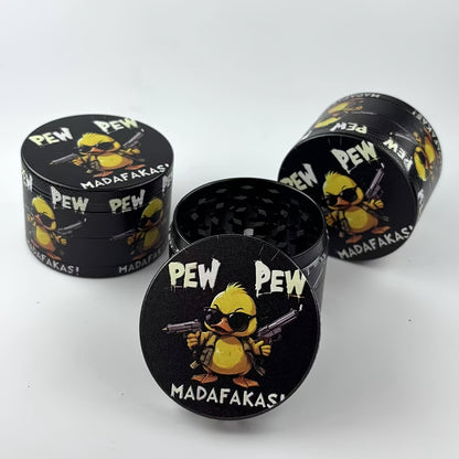 1pc Cool Yellow Duck Metal Tobacco Grinder - Portable, Durable, Easy to Clean Spice Mill with Fun "PEW PEW" Design, Perfect Gift for Smokers