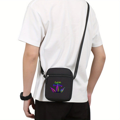 1pc Men's Psychedelic Neon "Enjoy the Good Vibe" Print Crossbody Bag - Adjustable Shoulder Strap, Zipper Closure, Durable Oxford Cloth & Polyester Lining, Spacious Casual Daypack for Daily Commute & Essentials