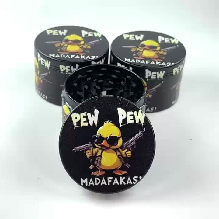 1pc Cool Yellow Duck Metal Tobacco Grinder - Portable, Durable, Easy to Clean Spice Mill with Fun "PEW PEW" Design, Perfect Gift for Smokers