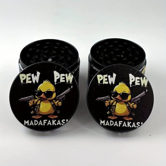 1pc Cool Yellow Duck Metal Tobacco Grinder - Portable, Durable, Easy to Clean Spice Mill with Fun "PEW PEW" Design, Perfect Gift for Smokers