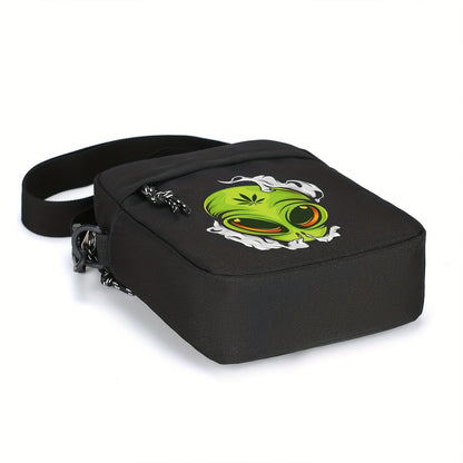 Casual Oxford Shoulder Bag for Men, Halloween Theme Crossbody Sling with Alien Cannabis Design, Business Messenger Bag with Adjustable Strap, Durable - Black