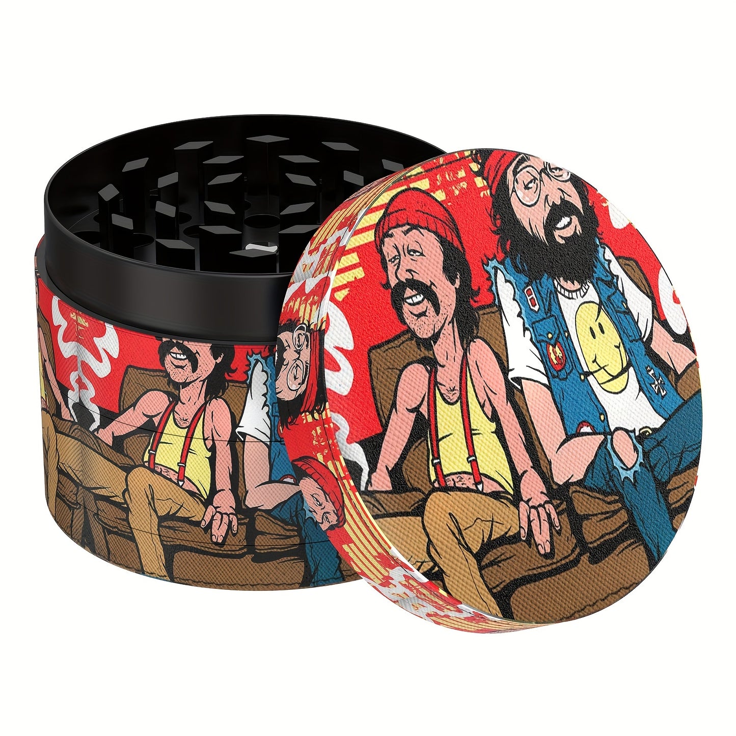 50mm Zinc Alloy 4-Layer Metal Tobacco Grinder with Cartoon Patterns - Manual Herb and Spice Crusher, Durable Metal Construction, Easy to Use, No Electricity Required