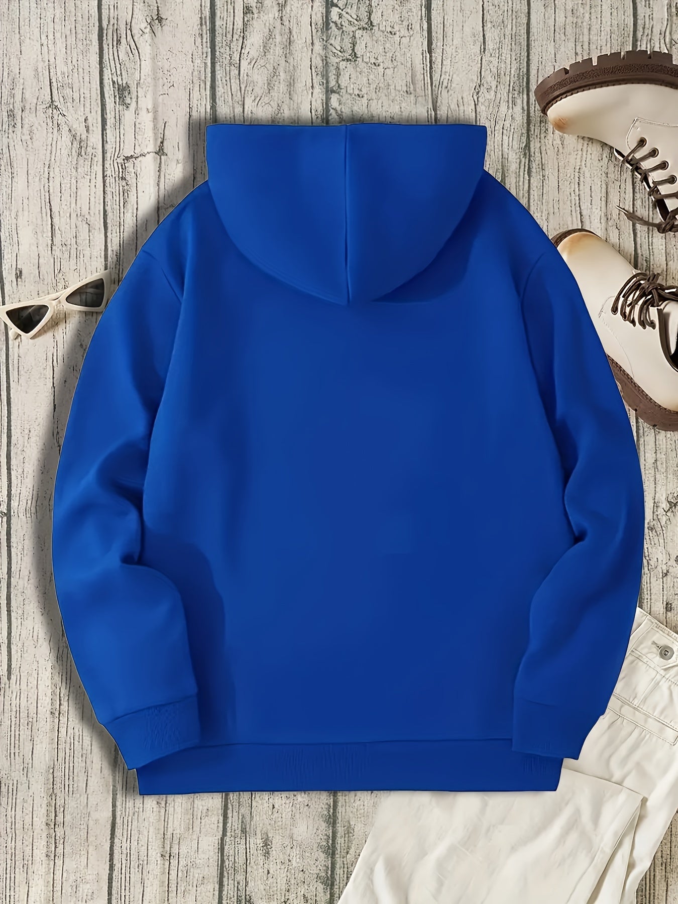 Men's Polyester Hooded Sweatshirt with Geometric Leaf Applique, Sports Style Active Hoodie with Slight Stretch, Regular Fit Knit Fabric Pullover - Casual Hip Hop Streetwear
