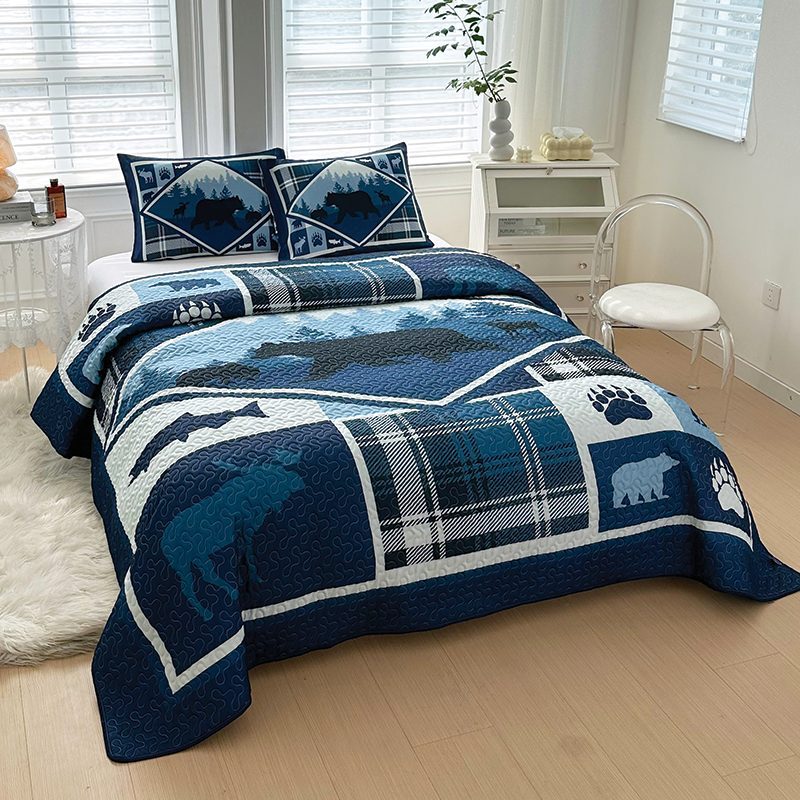Lodge Collection 3pcs King size reversible quilt bed set [6120]