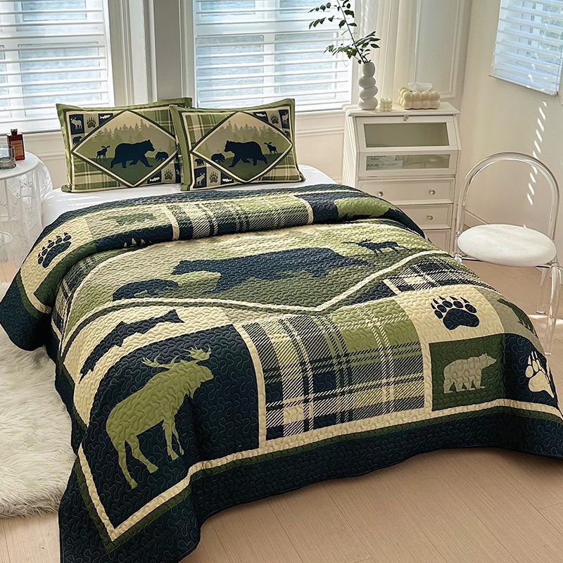 Lodge Collection 3pcs Queen size reversible quilt bed set [6110]