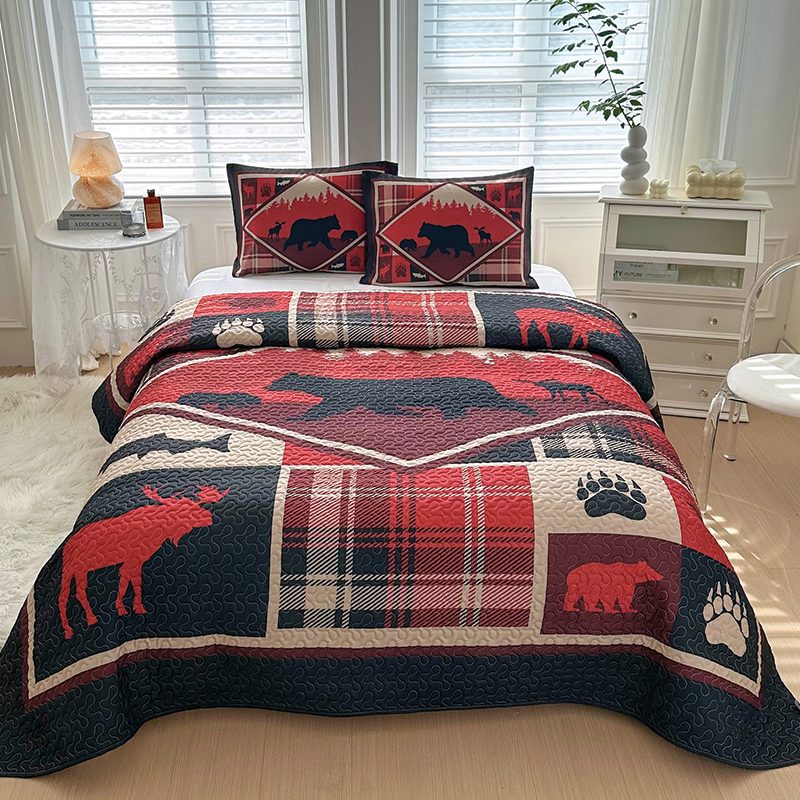 Lodge Collection 3pcs King size reversible quilt bed set [6120]
