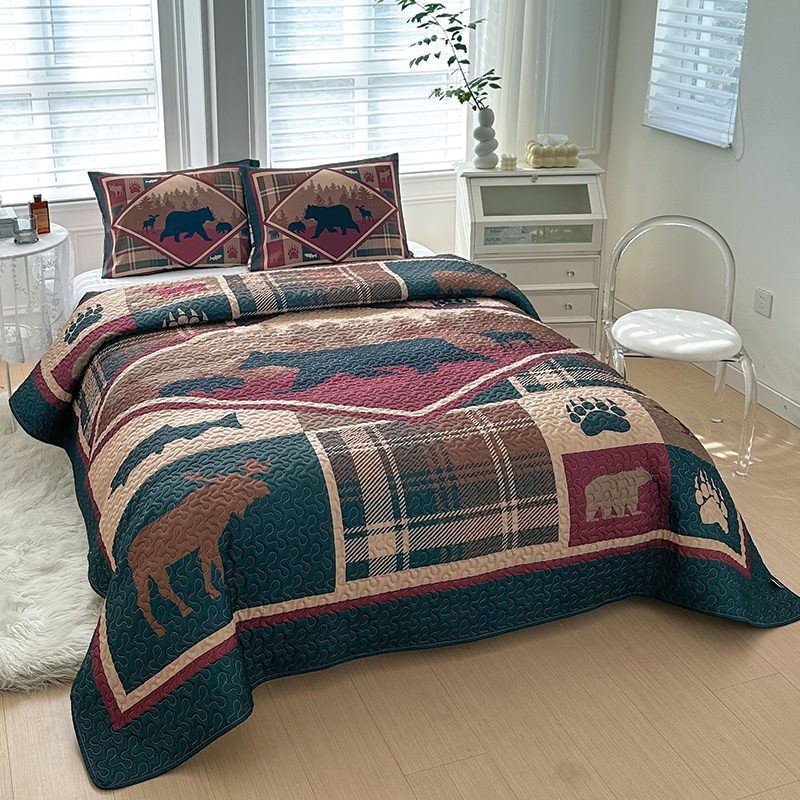 Lodge Collection 3pcs King size reversible quilt bed set [6120]