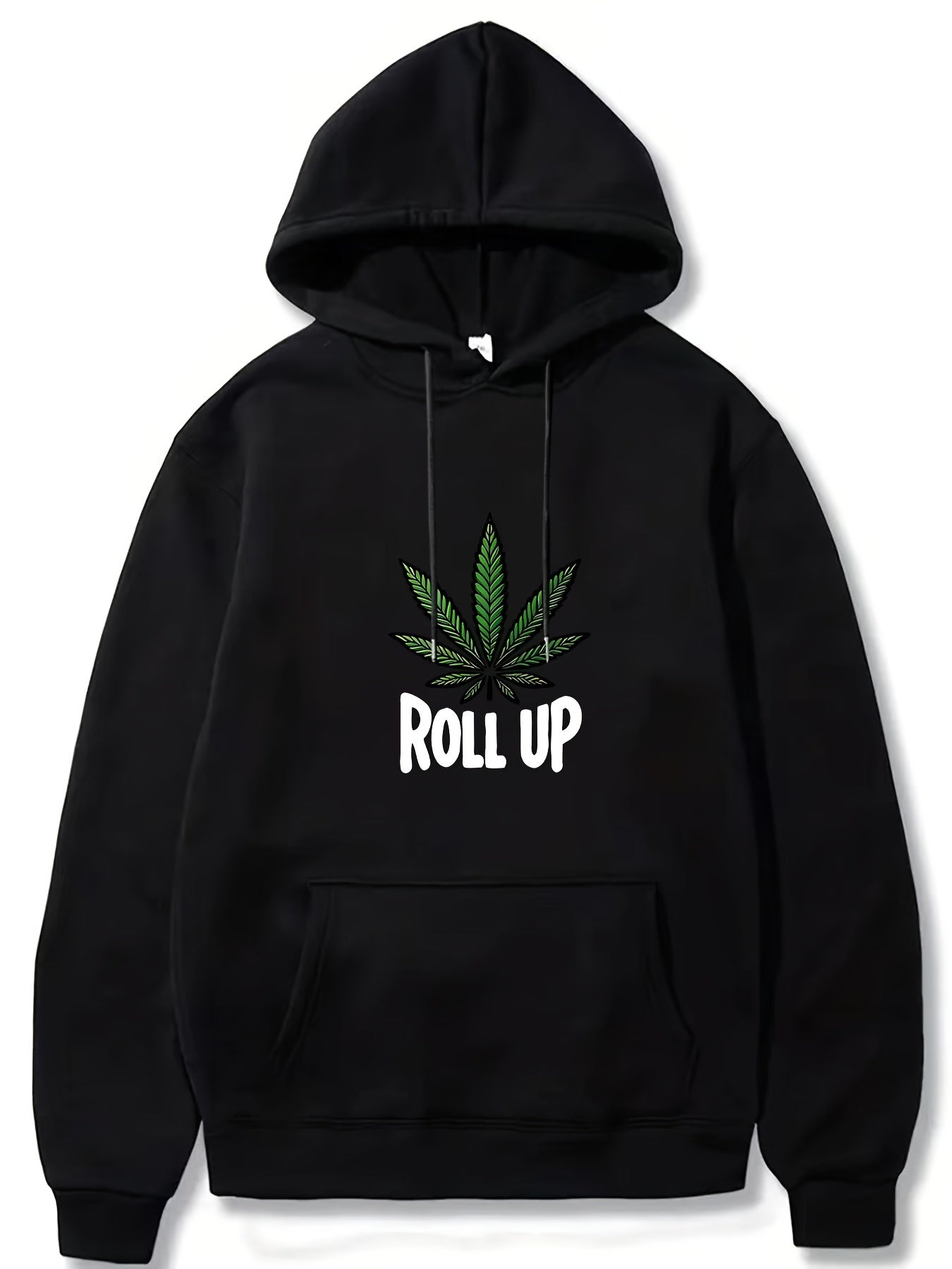 Men's Polyester Hooded Sweatshirt with Geometric Leaf Applique, Sports Style Active Hoodie with Slight Stretch, Regular Fit Knit Fabric Pullover - Casual Hip Hop Streetwear