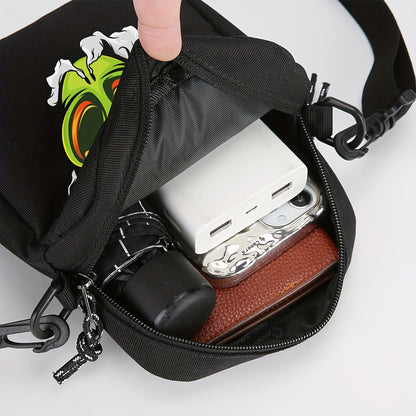 Casual Oxford Shoulder Bag for Men, Halloween Theme Crossbody Sling with Alien Cannabis Design, Business Messenger Bag with Adjustable Strap, Durable - Black