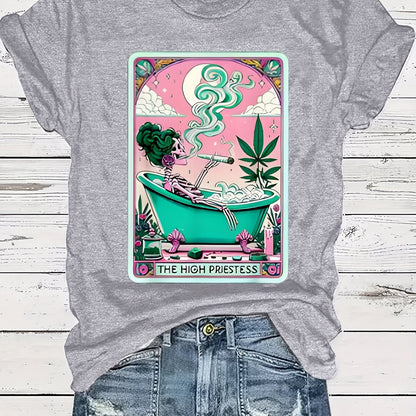 Casual Short-Sleeve Round-Neck T-Shirt with Weed-Themed Print