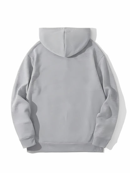 Men's Polyester Hooded Sweatshirt with Geometric Leaf Applique, Sports Style Active Hoodie with Slight Stretch, Regular Fit Knit Fabric Pullover - Casual Hip Hop Streetwear