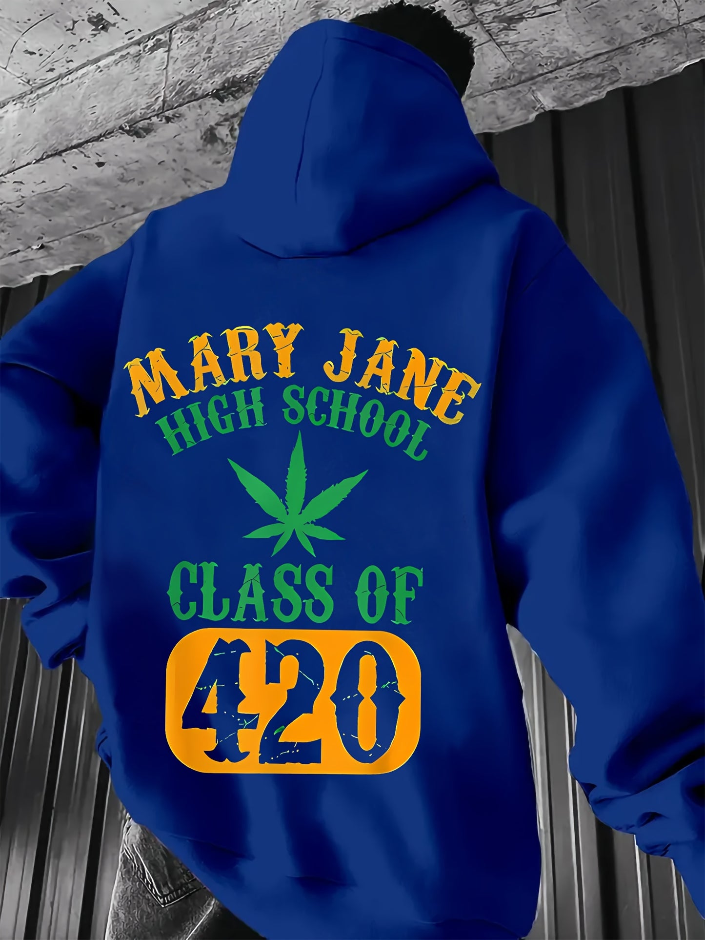 Men'S Casual Hoodie with "Mary Jane High School Class of 420" Print - Gray Pullover with Green Leaf Design, Comfortable Winter Wear, Everyday Comfort|Leaf Print Hoodie|Stretch Fabric, Sweater Hoodie