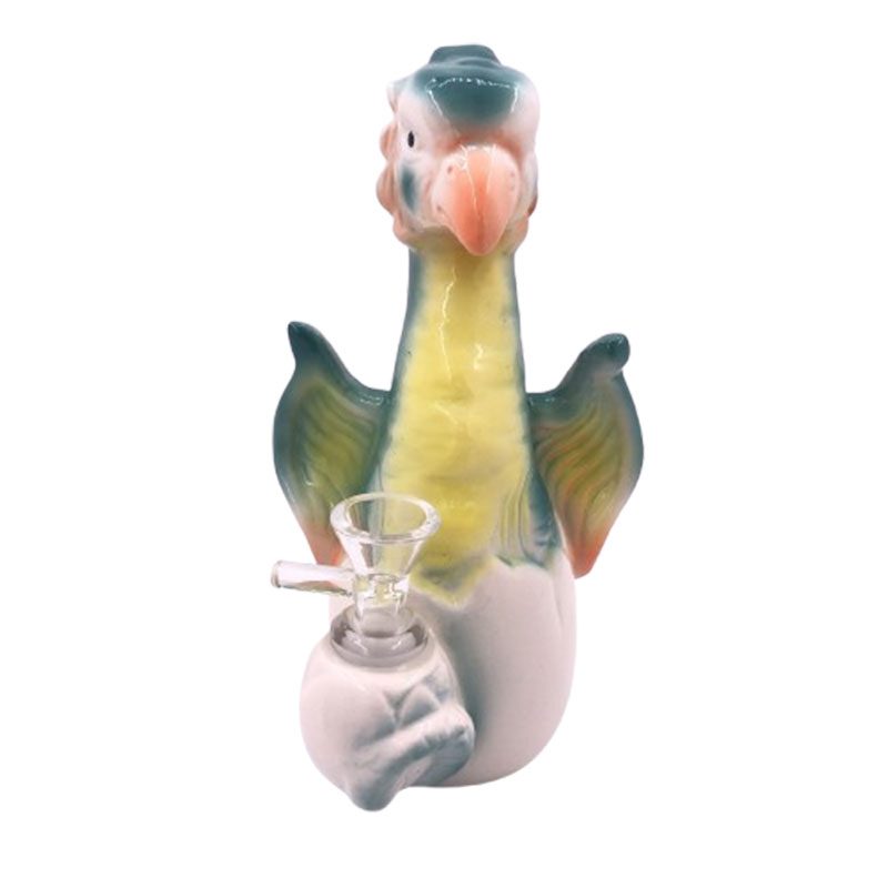 8" Folky Bird Design Ceramic Bong – Artistic Handcrafted Style [ES088WP]