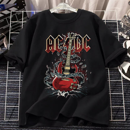 AC/DC Band T Shirt Men Women Cotton Tees Retro Tops Hip Hop Streetwear Harajuku Short Sleeve Brands T Shirt Men's Clothing