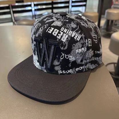 New Fashion Men's Letter Embroidery Tide All-match Flat Brim Baseball Cap Summer Hip-hop Hat Outdoor Shade Adjustable Peaked Cap
