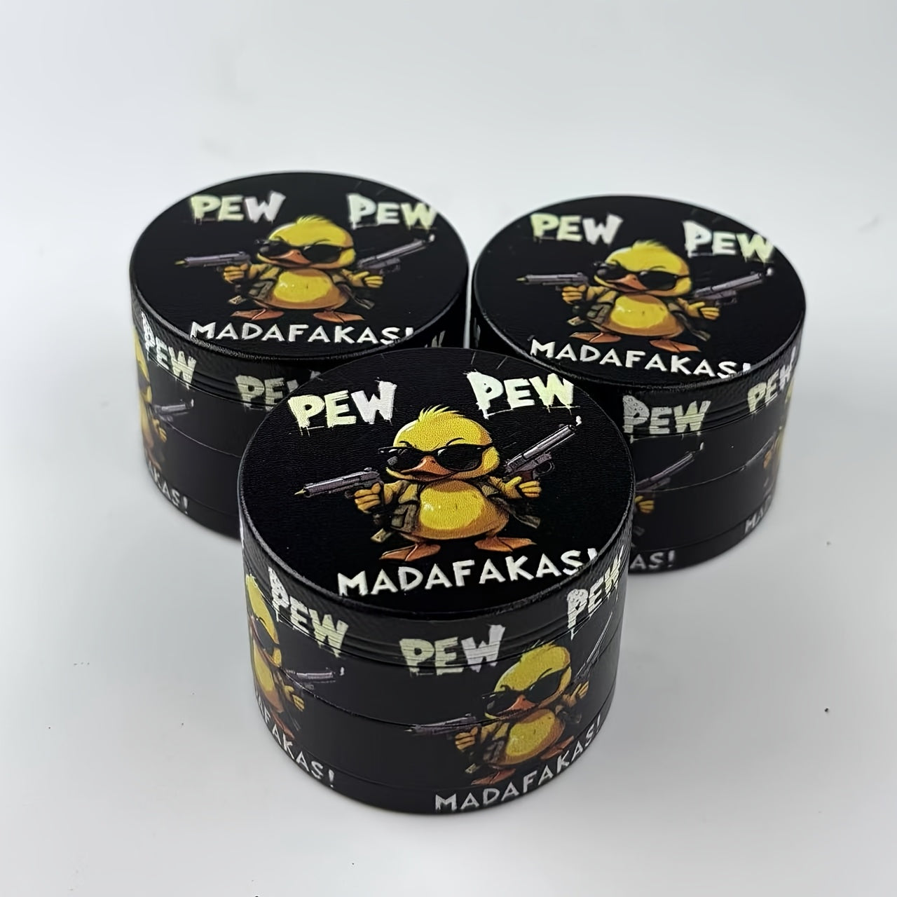 1pc Cool Yellow Duck Metal Tobacco Grinder - Portable, Durable, Easy to Clean Spice Mill with Fun "PEW PEW" Design, Perfect Gift for Smokers