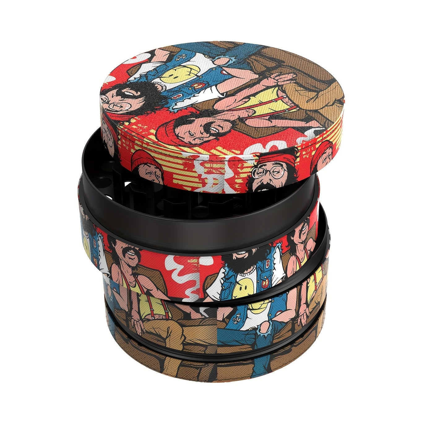 50mm Zinc Alloy 4-Layer Metal Tobacco Grinder with Cartoon Patterns - Manual Herb and Spice Crusher, Durable Metal Construction, Easy to Use, No Electricity Required