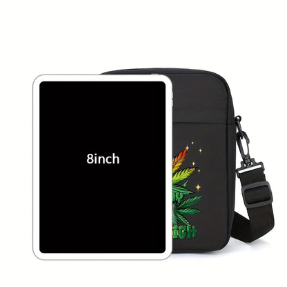Men's Black Oxford Crossbody Bag with Leaf & "Not Cheap Just Rich" Print - Adjustable Strap, Compact Minimalist Design for Daily Commute & Casual Outings, Casual Shoulder Bag | Unique Graphic Bag | Stylish Leaf Design