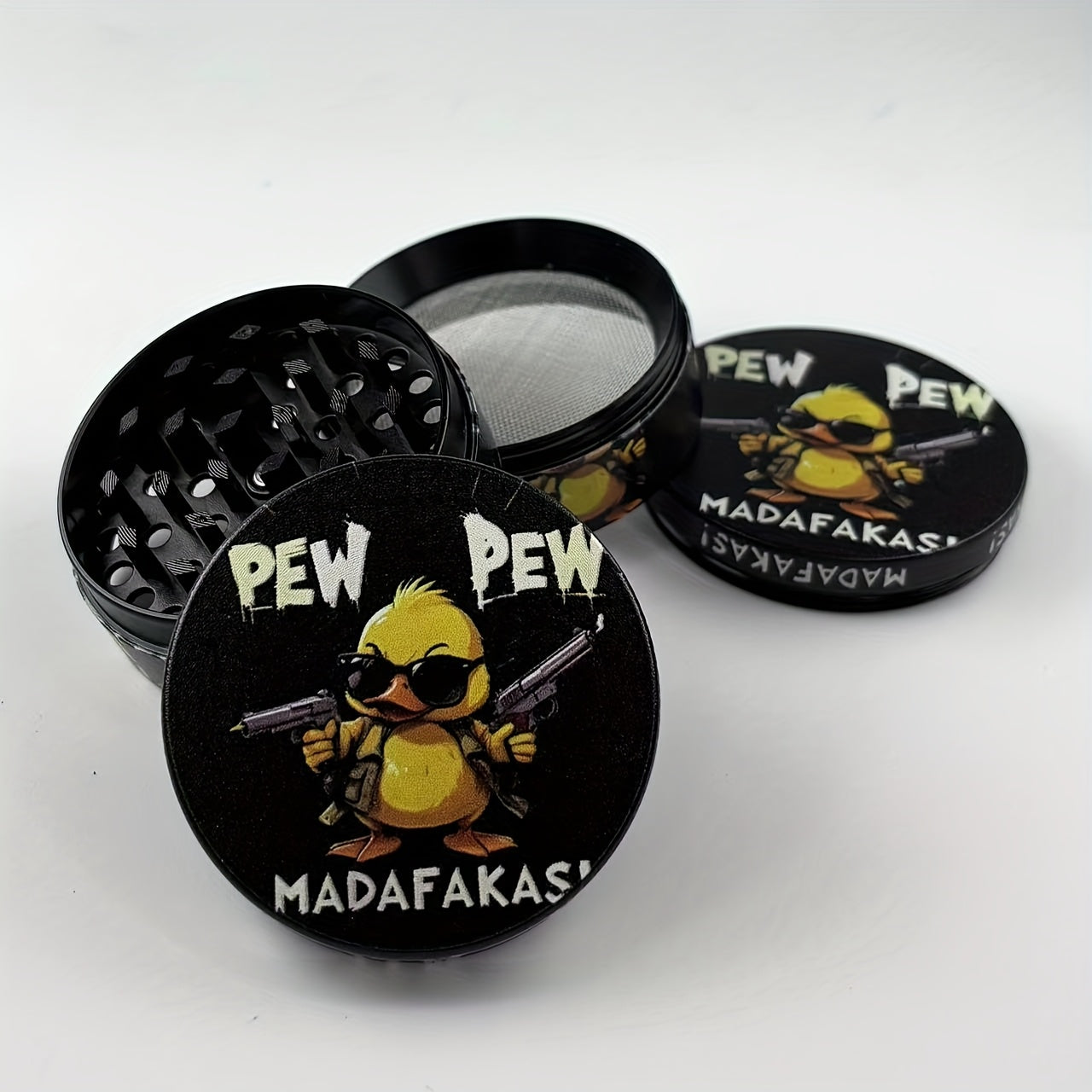 1pc Cool Yellow Duck Metal Tobacco Grinder - Portable, Durable, Easy to Clean Spice Mill with Fun "PEW PEW" Design, Perfect Gift for Smokers