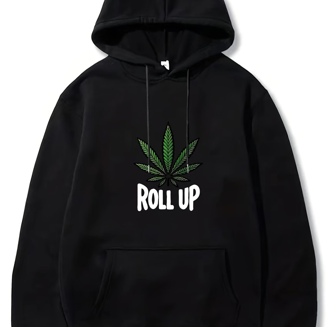 Men's Polyester Hooded Sweatshirt with Geometric Leaf Applique, Sports Style Active Hoodie with Slight Stretch, Regular Fit Knit Fabric Pullover - Casual Hip Hop Streetwear