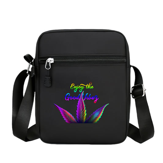 1pc Men's Psychedelic Neon "Enjoy the Good Vibe" Print Crossbody Bag - Adjustable Shoulder Strap, Zipper Closure, Durable Oxford Cloth & Polyester Lining, Spacious Casual Daypack for Daily Commute & Essentials