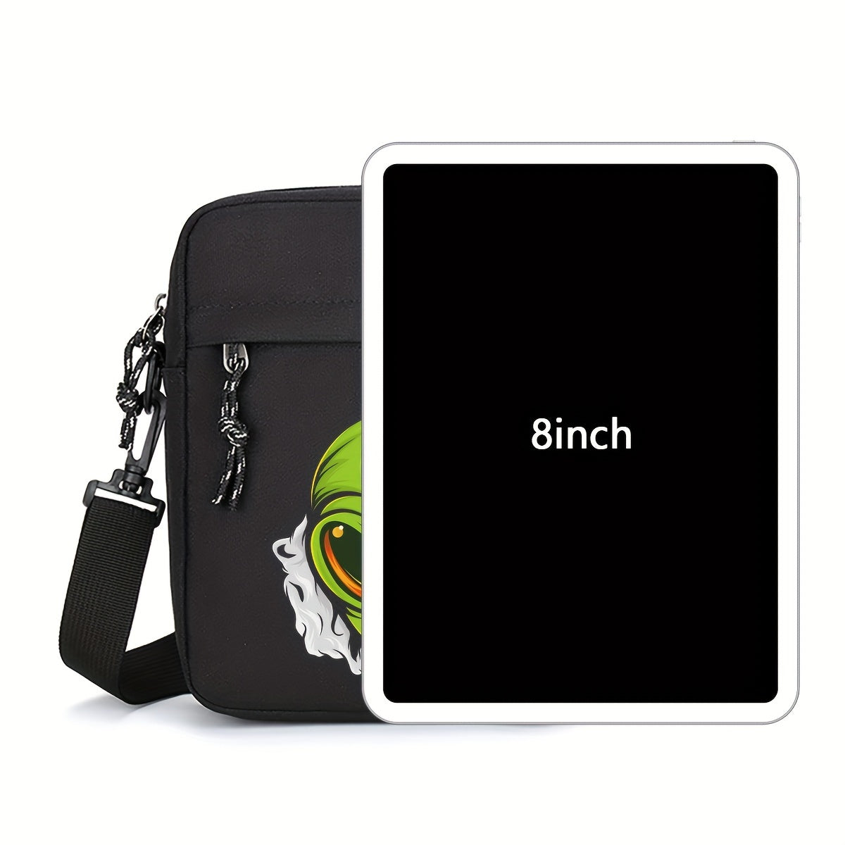 Casual Oxford Shoulder Bag for Men, Halloween Theme Crossbody Sling with Alien Cannabis Design, Business Messenger Bag with Adjustable Strap, Durable - Black