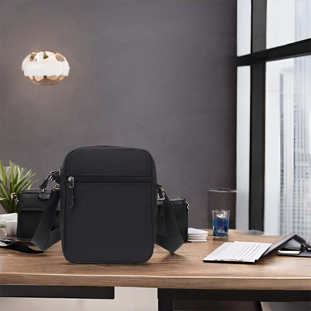 Men's Stylish Black Crossbody Bag with "Chill, That's Just How I Roll" Leaf Design - Casual Shoulder Bag for Everyday Use