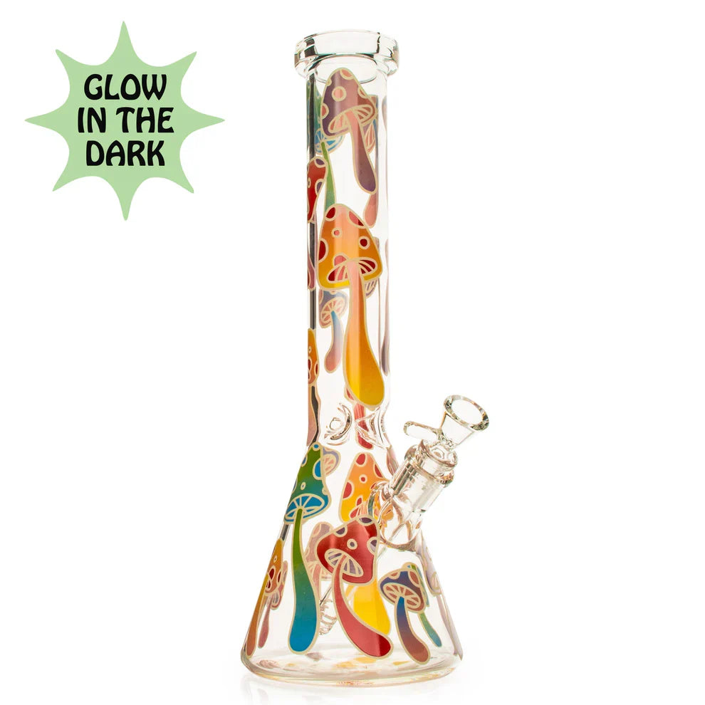 Red Eye Glass® | 15" Glow-in-the-Dark Mushroom Magic Beaker Base Water Pipe [REG083C]
